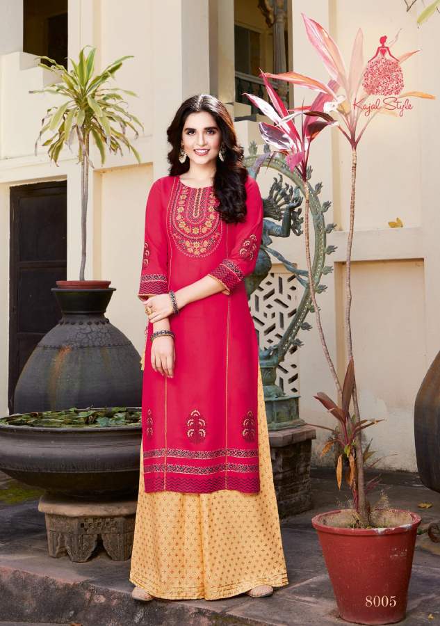 Fashion Label 8 Fancy Ethnic Wear Rayon Embroidery Work Kurti With Bottom Collection